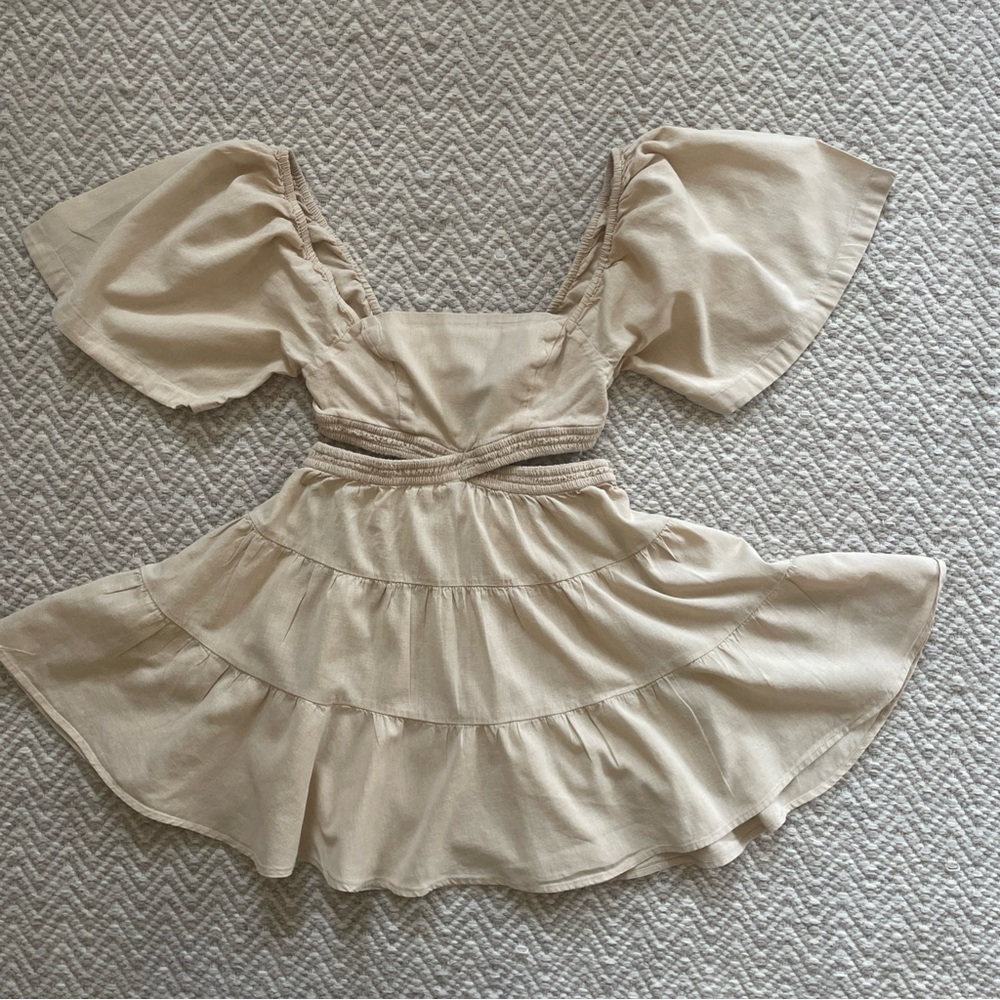 Free People Dress Womens S/P Beige Cross Of Sunlight Mini Boho Square Neck - Picture 3 of 11